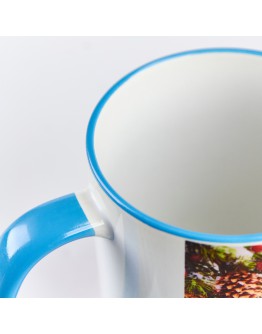 Кружка белая, голубой ободок, голубая ручка